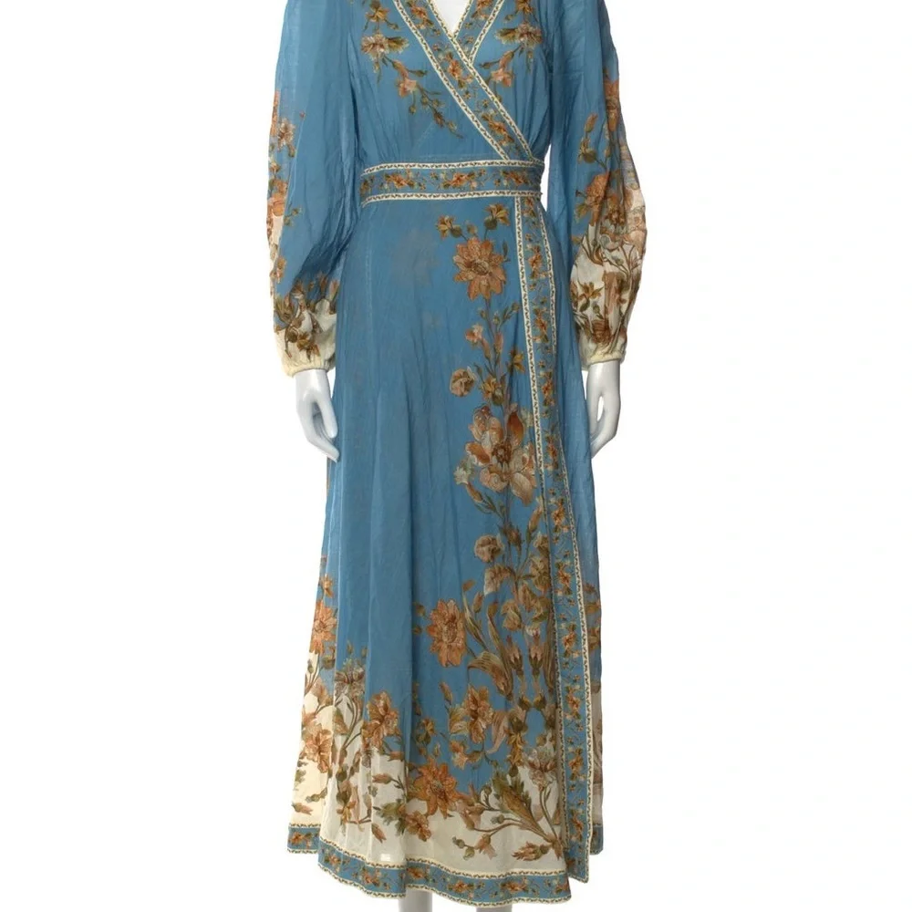 Zimmermann Teal and Gold Floral Long Sleeve Dress, Chintz, $880 - Picture 3 of 9